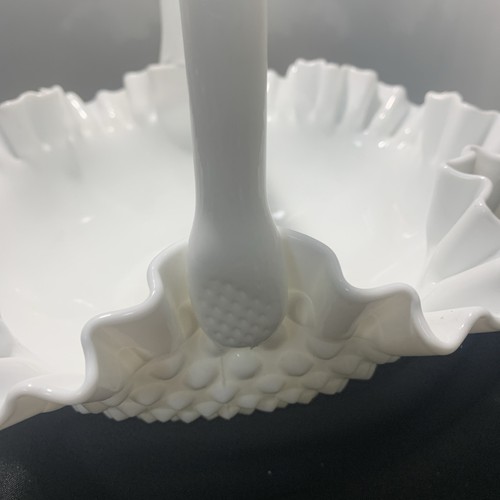 Mid Century Fenton Hobnail Milk Glass 12" Centerpiece Basket - Picture 4 of 7