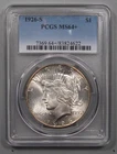 BU 1926-s Silver PEACE Dollar. PCGS MS64+ (rare plus Grade)