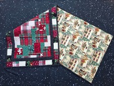 Handmade Quilted Table Runner CHRISTMAS patchwork plaid trees houses