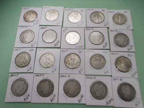 10 $ Nennwert Rolle 90 % Silber Barber/ Walkers Half Dollars - 20 Half Dollars