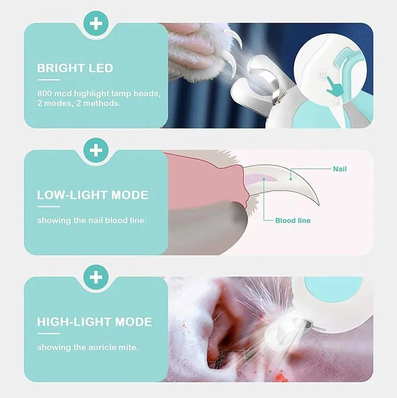 1pc LED Pet Nail Clipper Stainless Steel Grooming Tool with Safety Lock - NEW