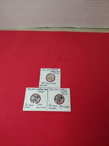 1916-2016 1/10 Oz Silver Rounds  - Walking Liberty .999 Fine Lot Of 3 Rounds