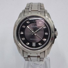 Reloj Bulova Precisionista Hombre Madera Larga Diamante Acero Esfera Gris 42mm 96D110