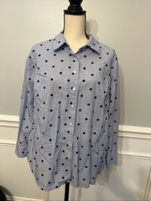 Talbots Women  s Button Up Dress Collared Shirt Polka Dot Blue Black Plus Size X