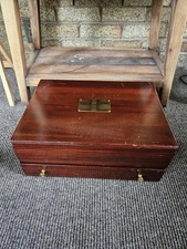Caja de cubiertos vintage de caoba maciza Pacific Silver Cloth cajón de 2 niveles