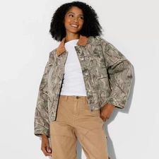 Women's Padded Denim Barn Jacket - Wild Fable Khaki Leaf S