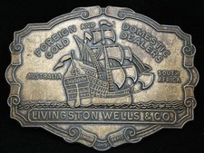 OA21101 VINTAGE 1970s  LIVINGSTON WELLS  CO. GOLD DEALERS  BRASSTONE BUCKLE