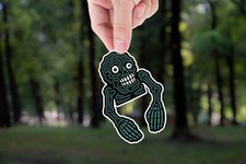 creepy skeleton sticker, weird skull vinyl decal, spooky meme sticker, horror ae