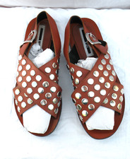 Alexander McQueen cognac sandals 39 True US9 silver studs McQ ITALY $549rtl