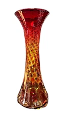 VINTAGE MYERS BLENKO 20" RED AMBERINA HOURGLASS VASE DIAGONAL SWIRL FORM #6928