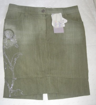 ROCCOBAROCCO Jeans Skirt Sheath Green Rhinestone Fashion Skirt Skirt Skirt Size 42 New