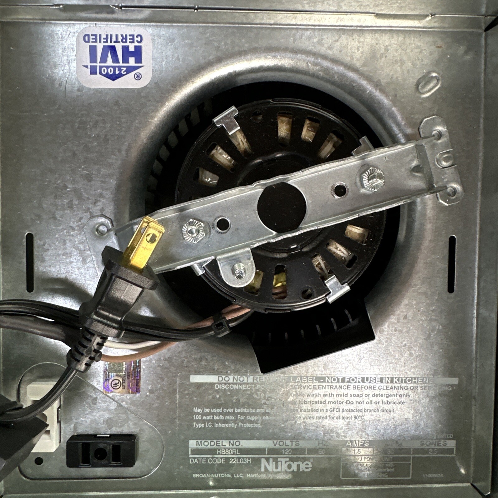 Exhaust Fan Motor Assembly Only NuTone 80 CFM Bathroom Model HB80RL