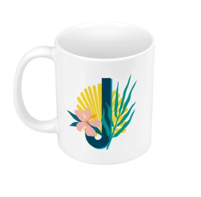 Tasse Keramik Becher J Julie Jeanne Blumen Exotisch Erster Buchstabe Vorname