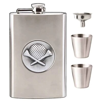 Golf 8oz Flachmann mit Cups & Trichter in einer Satin gefütterten Box Top Qualität