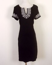 EUC Talbots Petites Black Embroidered Cotton Sweater Tunic Dress Pockets MP