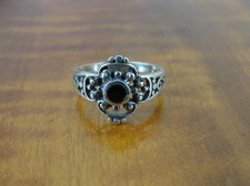 Black Onyx with Bead Swirl Design Band Sterling Silver 925 Ring Size 5 1/4