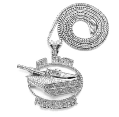 HIP HOP FULLY ICED NO LIMIT RECORDS PENDANT 30'' FRANCO CHAIN WHITE GOLD PLATED