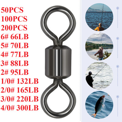 100PCS 200PCS Fishing Barrel Swivels 66~300LB Brass Rolling Solid Ring Swivel