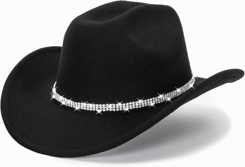 Glitter Silver Black Cowboy Hats Women Western Rhinestone Cowgirl Hat | Glitter