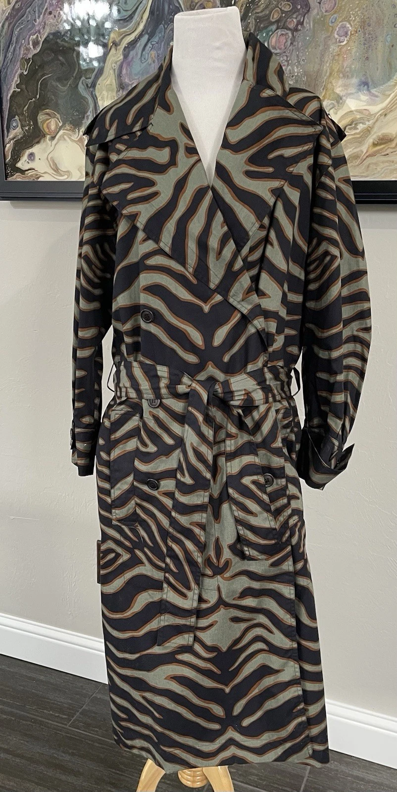 SAINT LAURENT (YSL) Abito trench coat anni 80 YSL Yves Saint Laurent Rive Gauche righe zebrate safari