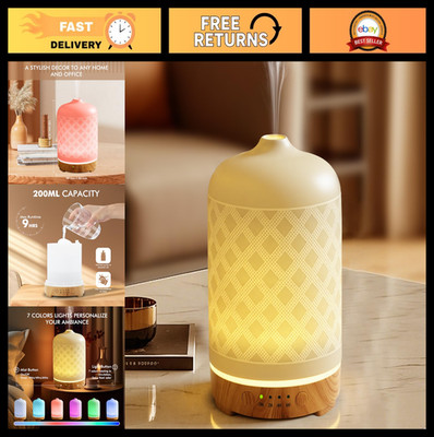 Ultrasonic Essential Oil Diffuser 200ml - Aromatherapy with 7 LED Colors, Timers