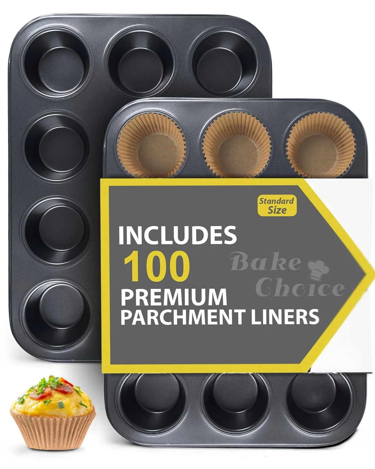 2 Pack Muffin Pan for Baking, Standard Cupcake Pan includes 100 Natural Cupca...