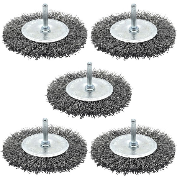 5X ScheibenbüRste DrahtbüRste 100Mm RundbüRste StielbüRste Gewellt Bohrmaschine-image