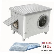Outdoor Cat House Weatherproof w/Escape Door,Cushion for Yard,Barn, Plus White