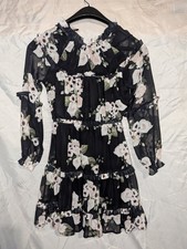 Girls Floral Black Dress Gathered Waist and Ruffles Size Medium