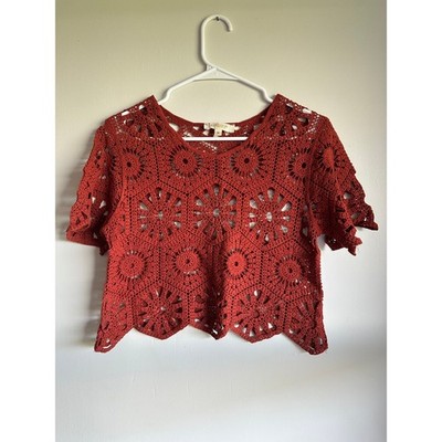 Rebellion Again Rust Orange Crochet Crop Top Medium Boho Festival Granny Square