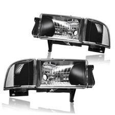 Headlight Assembly for 1994-2001 Dodge Ram 1500 Black Housing Clear Reflector