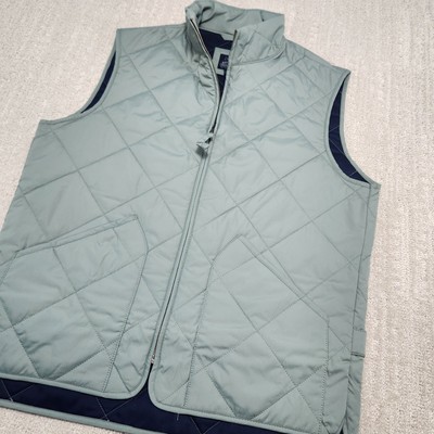 J Crew Walker Vest Men Medium Diamond Quilted Chore Full Zip Green  Lined NEW