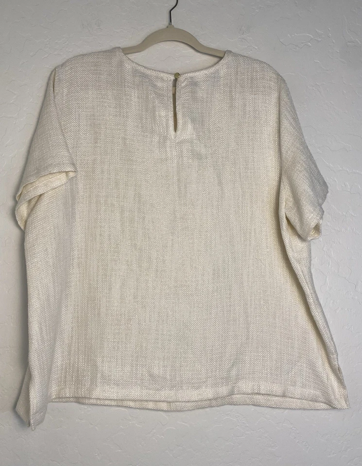 Pullover Liz Claiborne Texturizado Tweed Mujer Talla XXL Marfil Con Brillo Dorado Foto 3 de 4