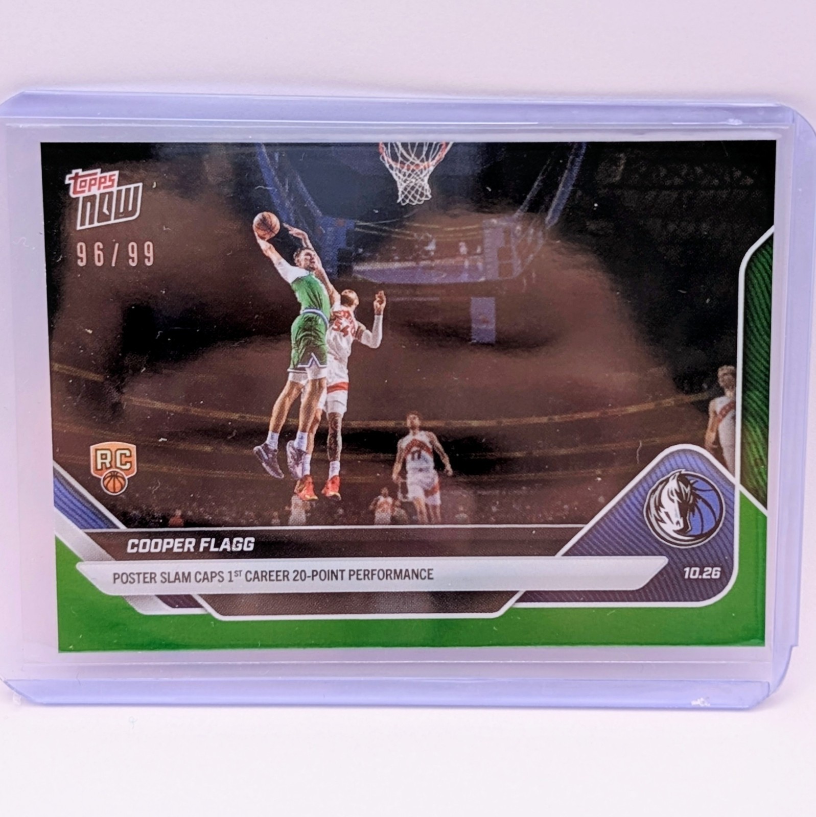 Cooper Flagg RC Slam 2025-26 NBA Topps NOW Card 28 Green Foil Parallel 96/99