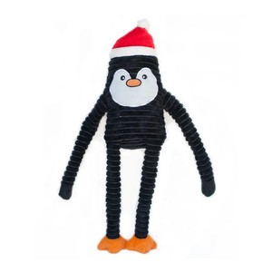 Image of Holiday Penguin with Santa Hat Crinkle Squeaky Plush Dog Toy Christmas Zippy Paw