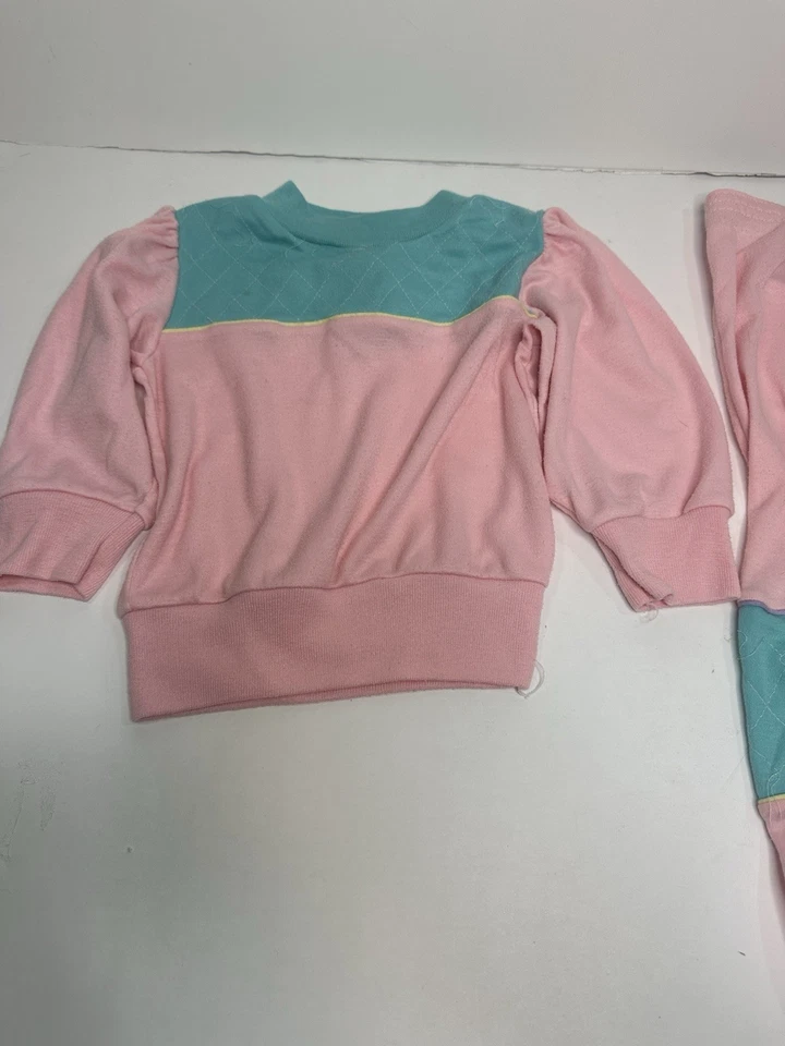 Vintage 80s Toddler Tracksuit Pink Teal IC MFG USA T2 - Image 2 of 4