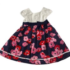 Gymboree Floral Poppy Dress Kids 3T Navy Pink White Polka Dot Cotton NWT