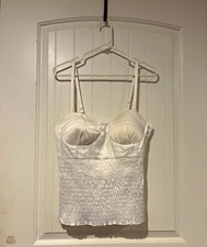 dots. White Solid Opaque Bustier Corset Top w/ Built-In Cups Spaghetti Straps L