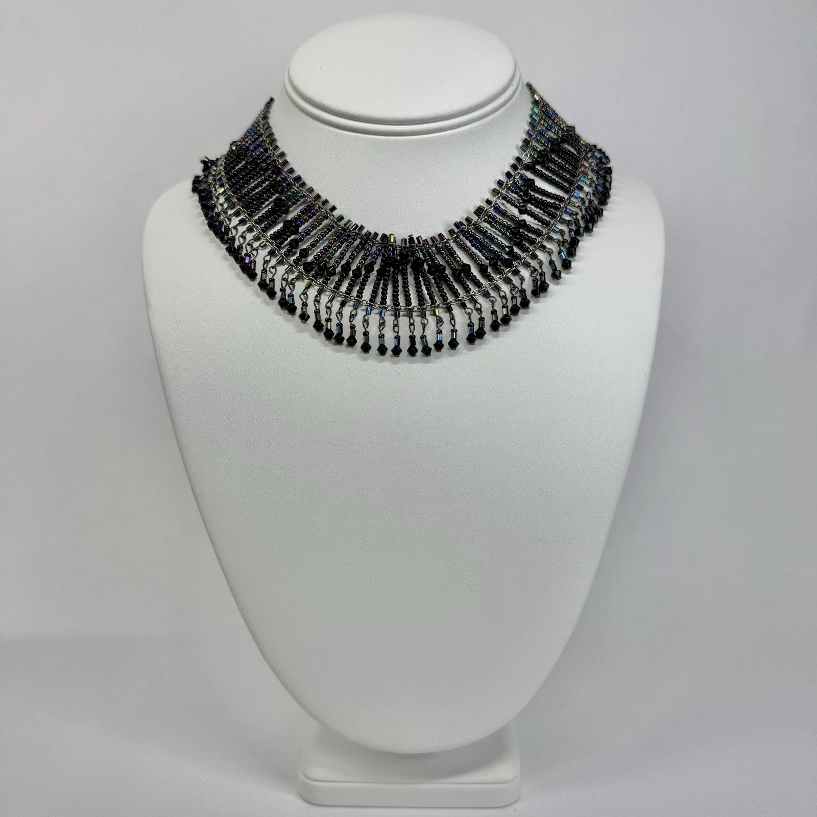 WORTHINGTON Seed Beads Fringe Collar Bib Vintage Necklace Jewelry N500