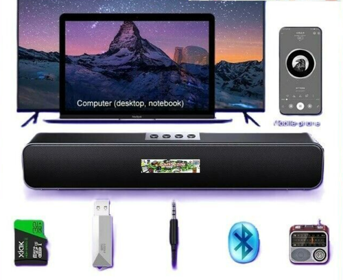Soundbar Bluetooth 5.0 Wireless Audio Stereo per TV PC Smartphone 38cm Hi-Fi - Afbeelding 1 van 12
