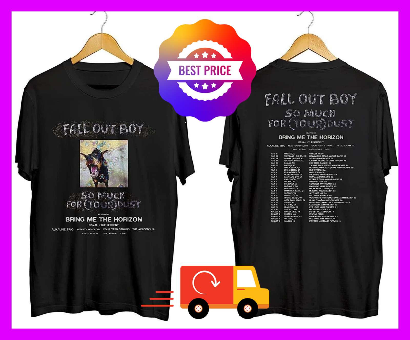 Fall Out Boy 2023 Double-Sided Black Fan T-Shirt