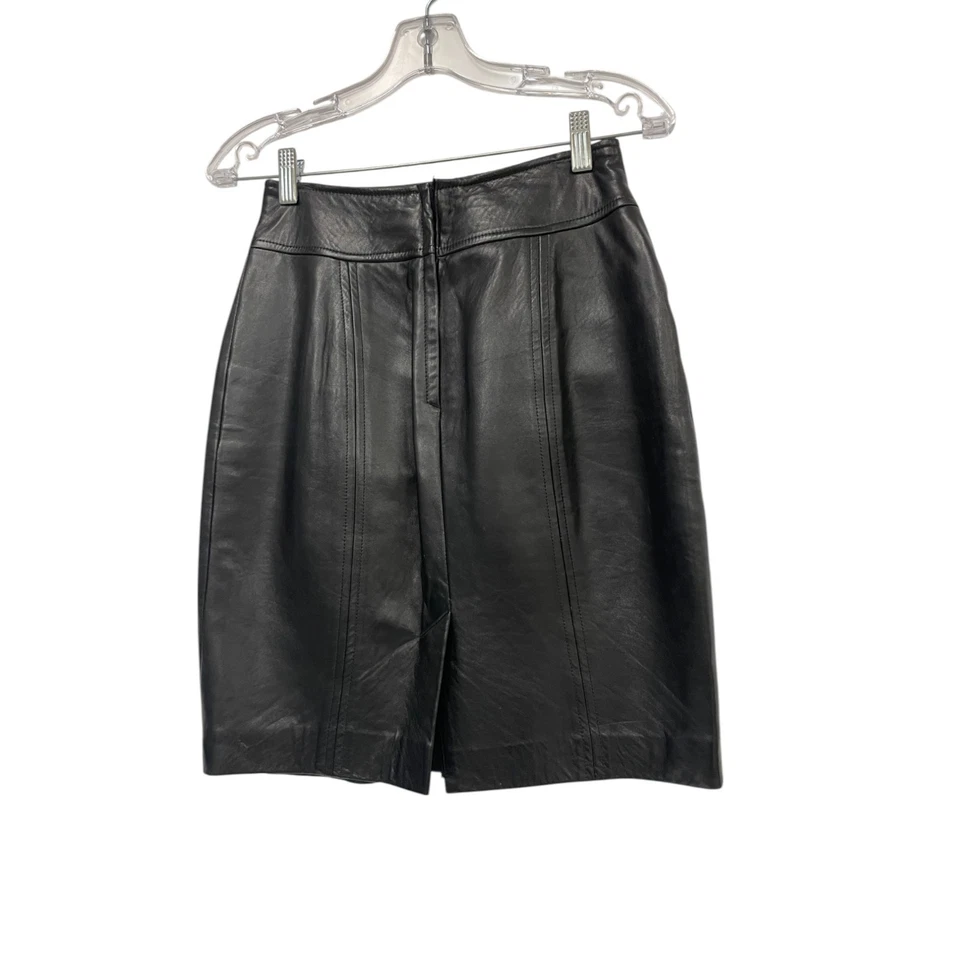 Falda recta y lápiz de cuero Laurel para mujer talla 34 EE. UU. 2 XS negra vintage años 80 Foto 2 de 4