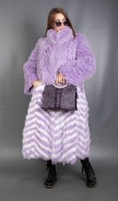 8632 NUOVO SPLENDIDO CAPPOTTO VERA VOLPE BLU PELLICCIA SWINGER MOLTO LUNGO BELLISSIMO LOOK TAGLIA M