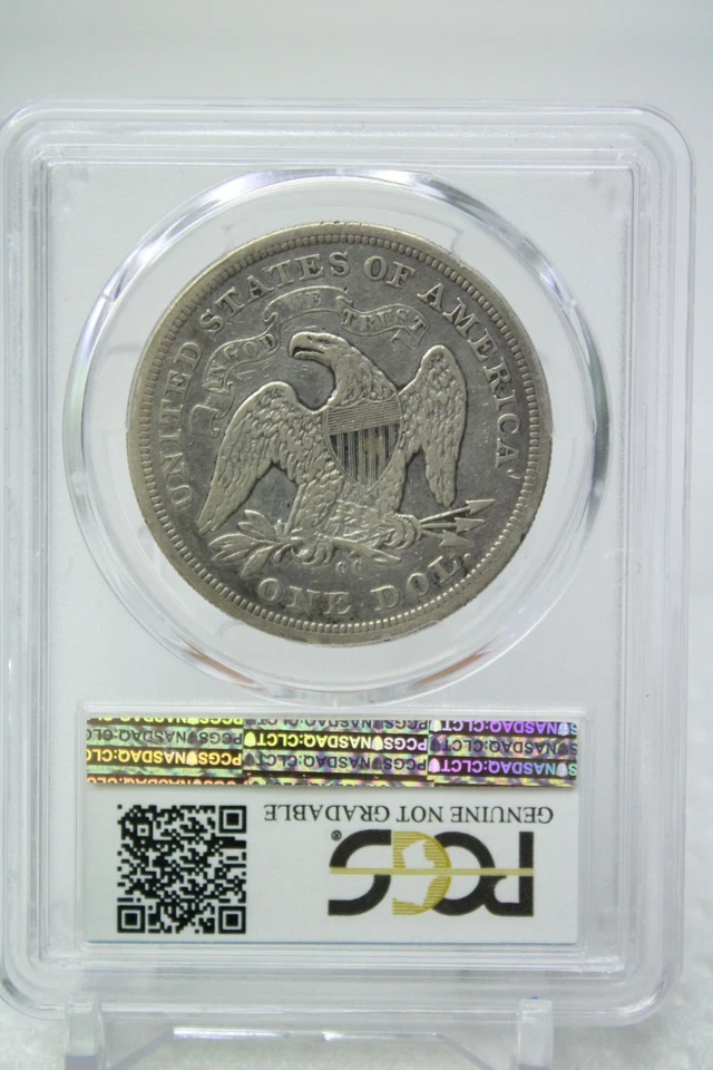 1872-CC $1 Silver Seated Liberty Dollar PCGS VF Detail Cleaned #6584 - Image 3 of 4