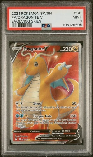 2021 POKEMON SWORD & SHIELD EVOLVING SKIES #191 FULL ART/DRAGONITE V PSA 9