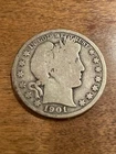 1901 Barber Half Dollar Silver Circulated Business Strike US Coin