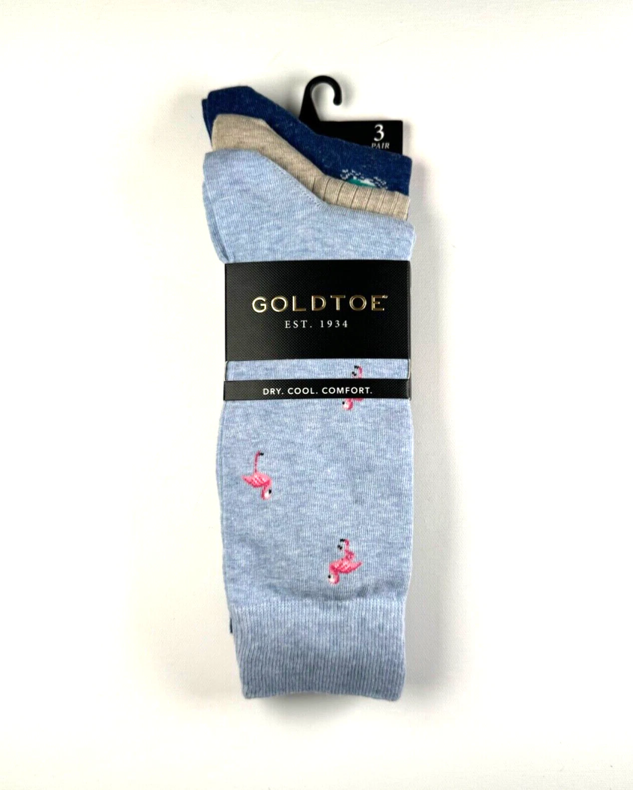 Gold Toe Mens 3 Pair Novelty Print AQUAFX Crew Socks Shoe Size 6-12 Blues Tan