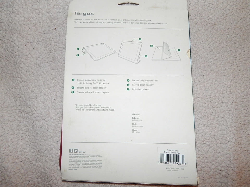 TARGUS TRIAD CASE FOR SAMSUNG GALAXY TAB 3 10.1 Red In COLOR - Image 3 of 3