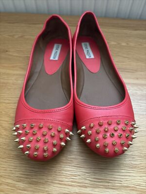 Steve Madden Size Red Flats With Gold Spikes UK