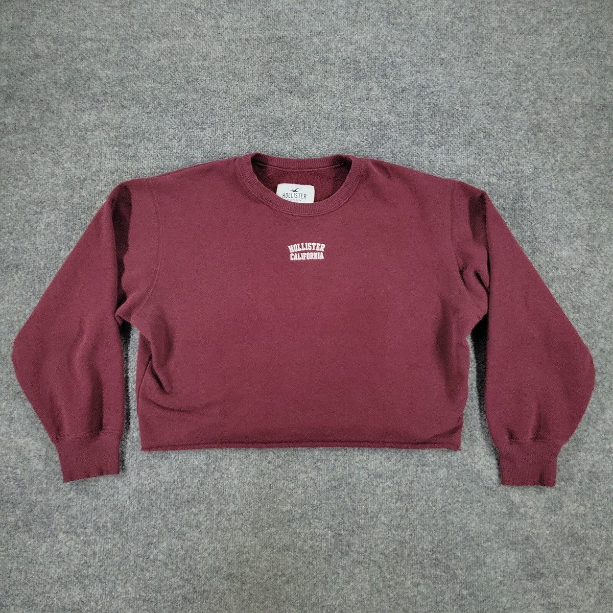 Hollister Sweatshirt Women Medium Red Crop Top Graphic Long Sleeve Stretch  Adult